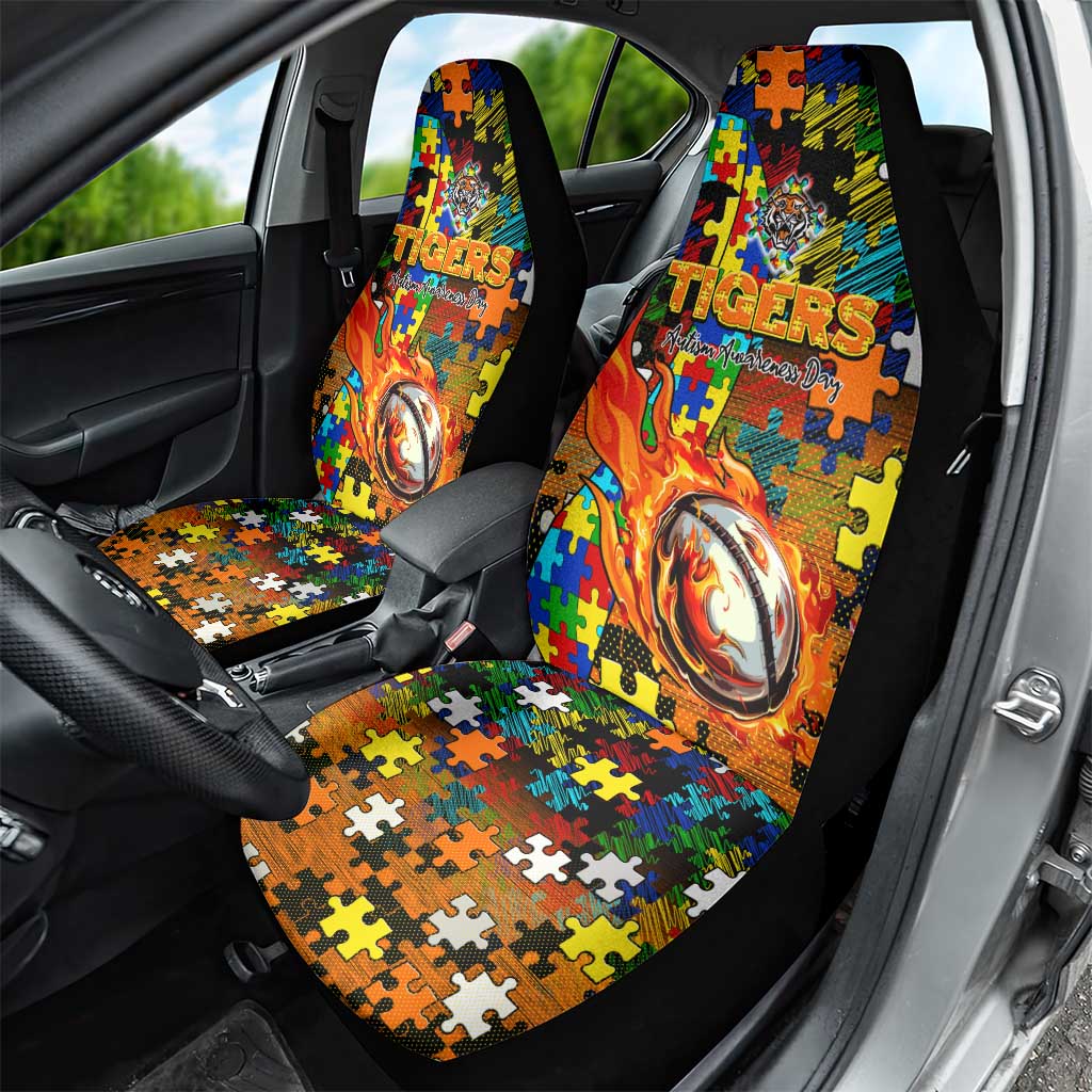 Tigers Autism Awareness Car Seat Cover Puzzle Flames Rugby Ball