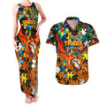 Tigers Autism Awareness Couples Matching Tank Maxi Dress and Hawaiian Shirt Puzzle Flames Rugby Ball