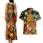 Tigers Autism Awareness Couples Matching Tank Maxi Dress and Hawaiian Shirt Puzzle Flames Rugby Ball