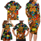 Tigers Autism Awareness Family Matching Long Sleeve Bodycon Dress and Hawaiian Shirt Puzzle Flames Rugby Ball