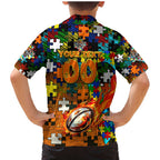 Tigers Autism Awareness Family Matching Mermaid Dress and Hawaiian Shirt Puzzle Flames Rugby Ball