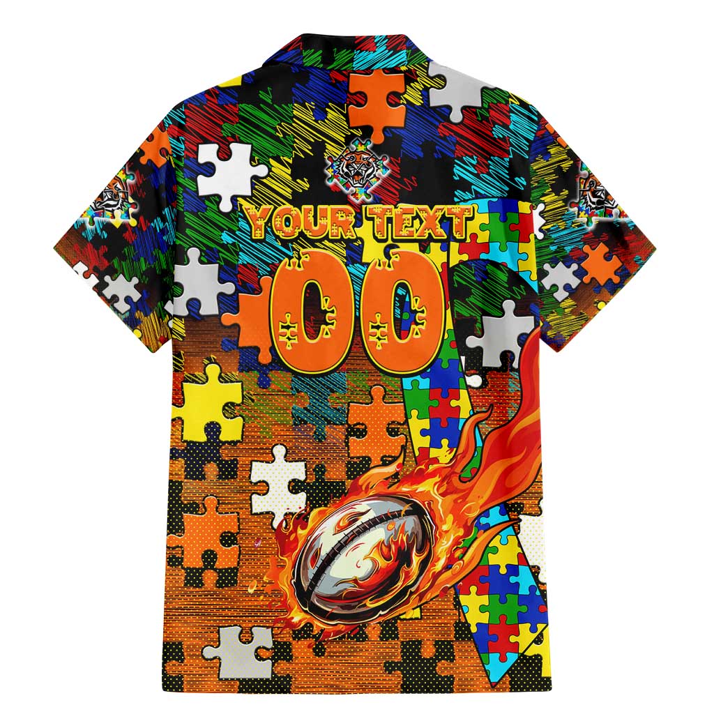 Tigers Autism Awareness Family Matching Mermaid Dress and Hawaiian Shirt Puzzle Flames Rugby Ball