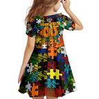 Tigers Autism Awareness Family Matching Off The Shoulder Long Sleeve Dress and Hawaiian Shirt Puzzle Flames Rugby Ball