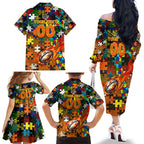Tigers Autism Awareness Family Matching Off The Shoulder Long Sleeve Dress and Hawaiian Shirt Puzzle Flames Rugby Ball