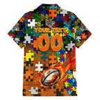 Tigers Autism Awareness Family Matching Off Shoulder Maxi Dress and Hawaiian Shirt Puzzle Flames Rugby Ball