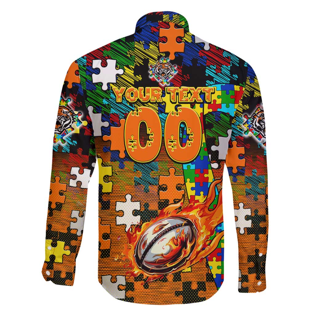 Tigers Autism Awareness Family Matching Puletasi and Hawaiian Shirt Puzzle Flames Rugby Ball