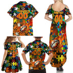 Tigers Autism Awareness Family Matching Summer Maxi Dress and Hawaiian Shirt Puzzle Flames Rugby Ball