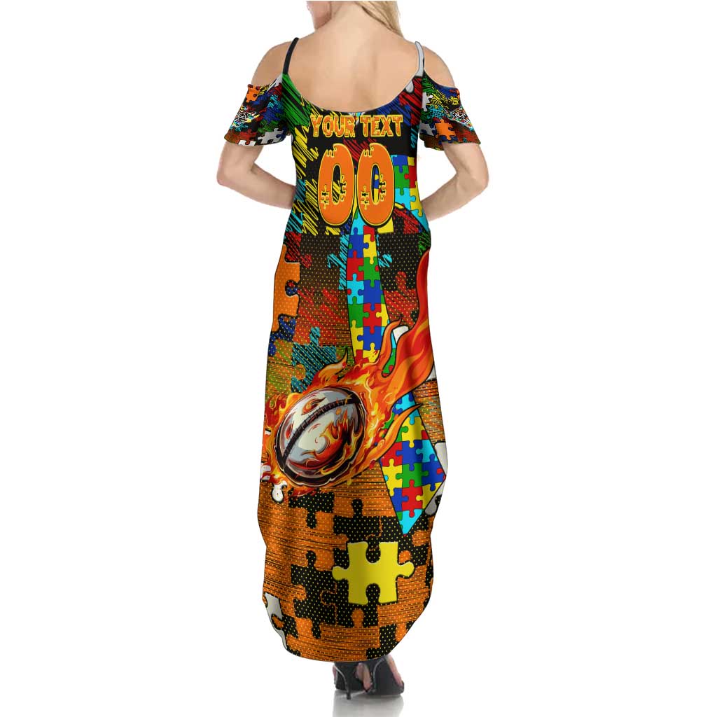 Tigers Autism Awareness Family Matching Summer Maxi Dress and Hawaiian Shirt Puzzle Flames Rugby Ball