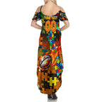 Tigers Autism Awareness Family Matching Summer Maxi Dress and Hawaiian Shirt Puzzle Flames Rugby Ball
