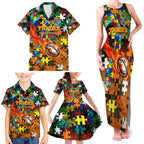 Tigers Autism Awareness Family Matching Tank Maxi Dress and Hawaiian Shirt Puzzle Flames Rugby Ball