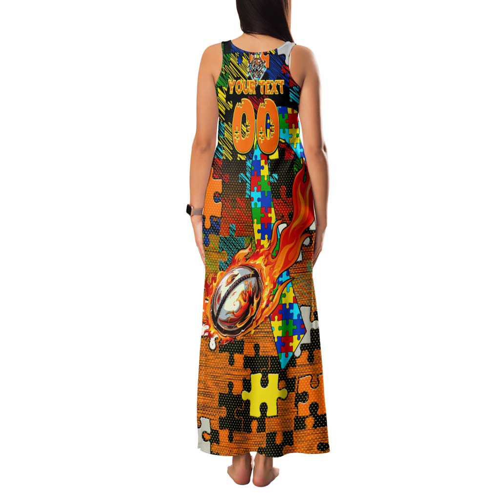 Tigers Autism Awareness Family Matching Tank Maxi Dress and Hawaiian Shirt Puzzle Flames Rugby Ball