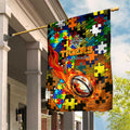 Tigers Autism Awareness Garden Flag Puzzle Flames Rugby Ball