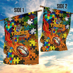 Tigers Autism Awareness Garden Flag Puzzle Flames Rugby Ball