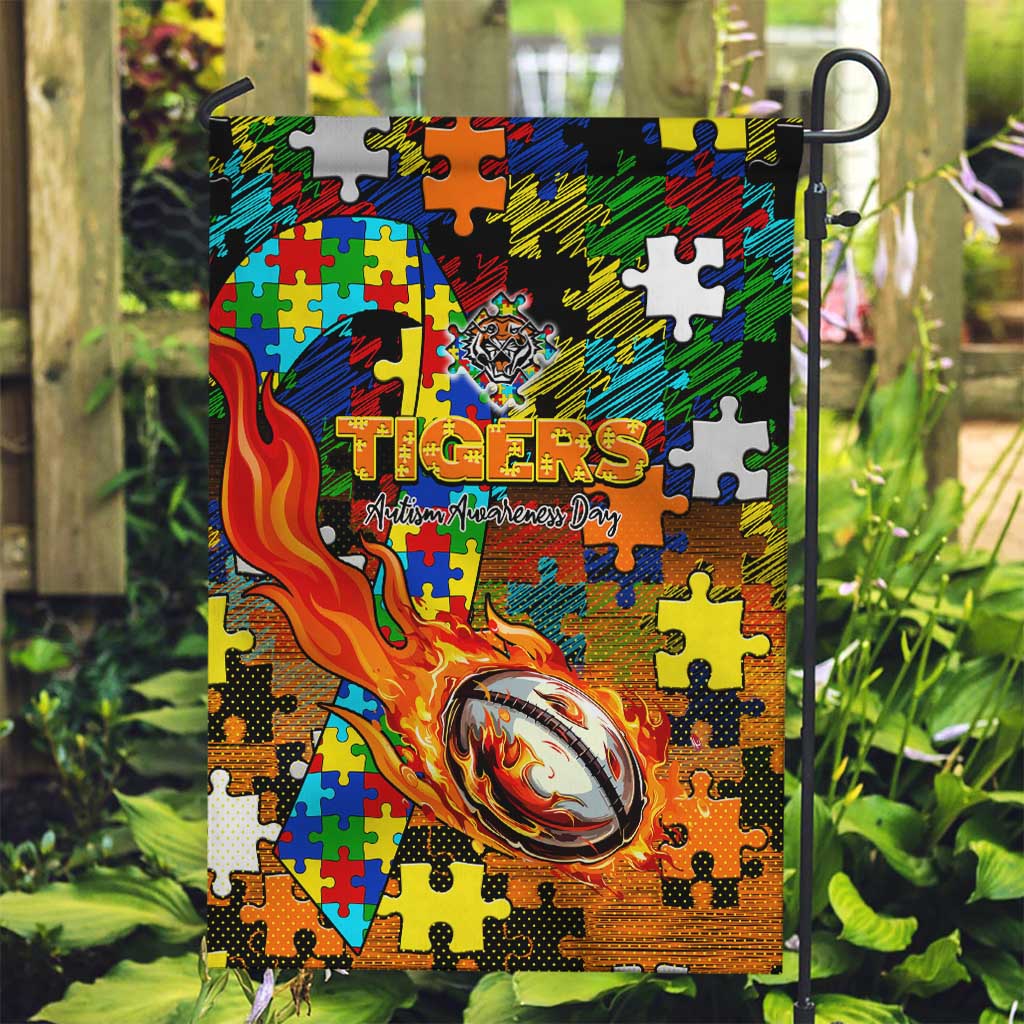 Tigers Autism Awareness Garden Flag Puzzle Flames Rugby Ball