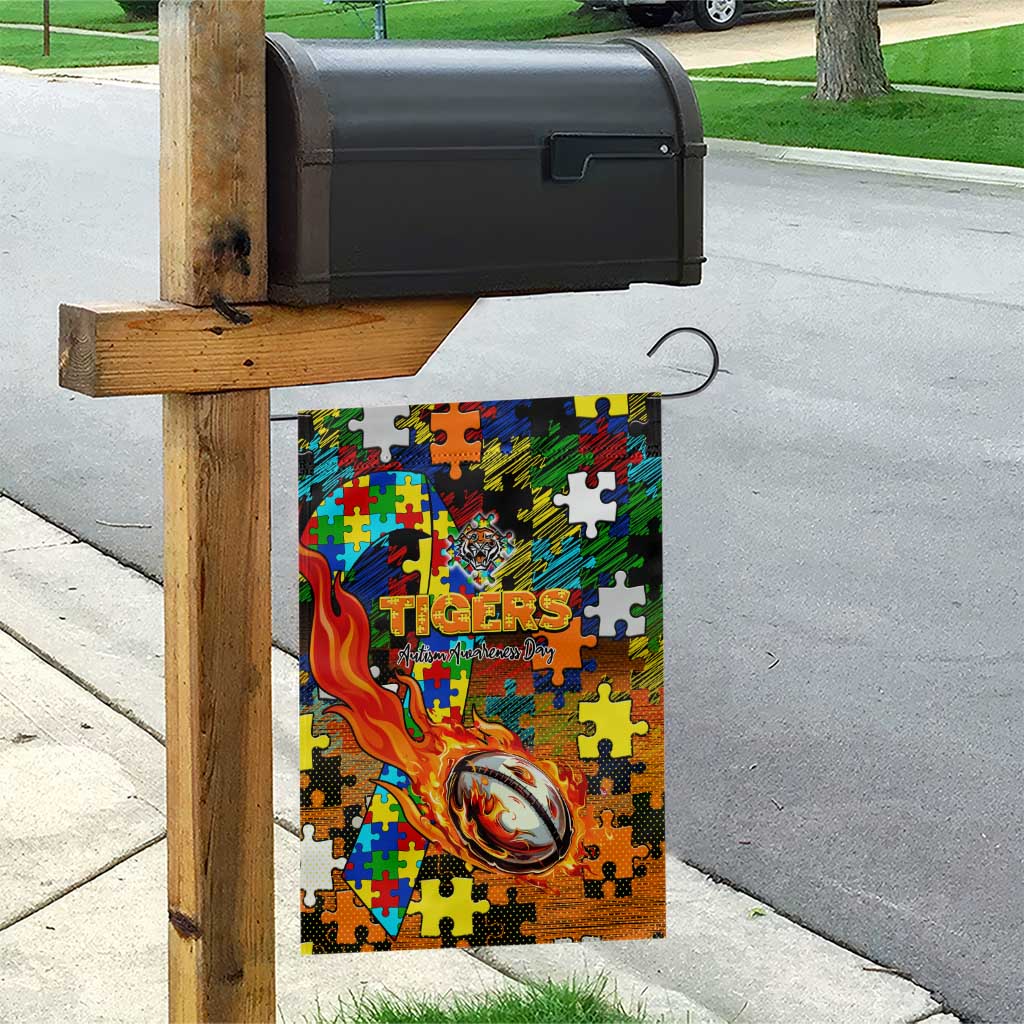 Tigers Autism Awareness Garden Flag Puzzle Flames Rugby Ball