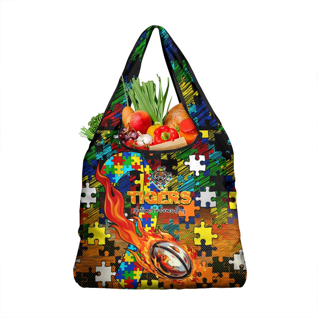 Tigers Autism Awareness Grocery Bag Puzzle Flames Rugby Ball
