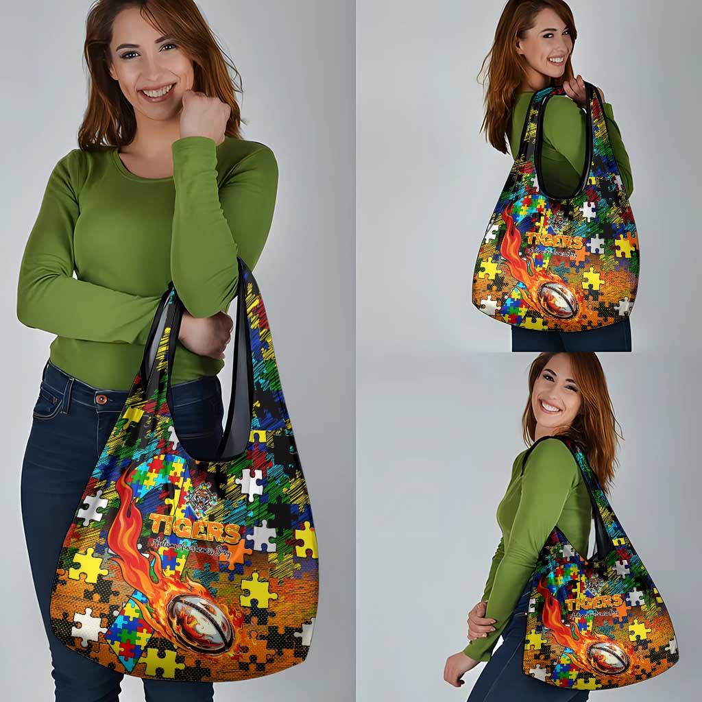 Tigers Autism Awareness Grocery Bag Puzzle Flames Rugby Ball