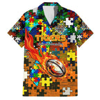 Tigers Autism Awareness Hawaiian Shirt Puzzle Flames Rugby Ball