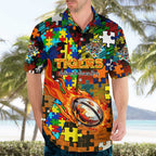 Tigers Autism Awareness Hawaiian Shirt Puzzle Flames Rugby Ball