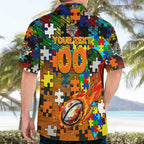 Tigers Autism Awareness Hawaiian Shirt Puzzle Flames Rugby Ball