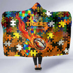 Tigers Autism Awareness Hooded Blanket Puzzle Flames Rugby Ball