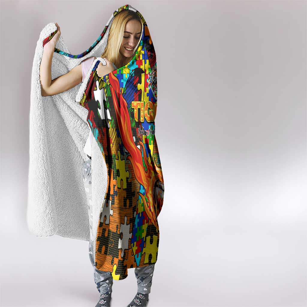 Tigers Autism Awareness Hooded Blanket Puzzle Flames Rugby Ball