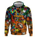 Tigers Autism Awareness Hoodie Puzzle Flames Rugby Ball