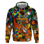 Tigers Autism Awareness Hoodie Puzzle Flames Rugby Ball