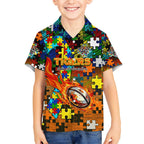 Tigers Autism Awareness Kid Hawaiian Shirt Puzzle Flames Rugby Ball