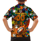 Tigers Autism Awareness Kid Hawaiian Shirt Puzzle Flames Rugby Ball