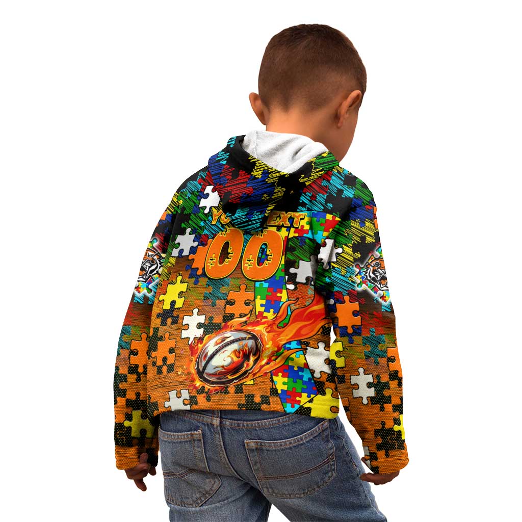 Tigers Autism Awareness Kid Hoodie Puzzle Flames Rugby Ball