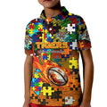 Tigers Autism Awareness Kid Polo Shirt Puzzle Flames Rugby Ball