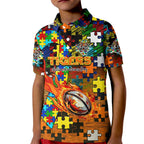 Tigers Autism Awareness Kid Polo Shirt Puzzle Flames Rugby Ball