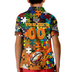 Tigers Autism Awareness Kid Polo Shirt Puzzle Flames Rugby Ball