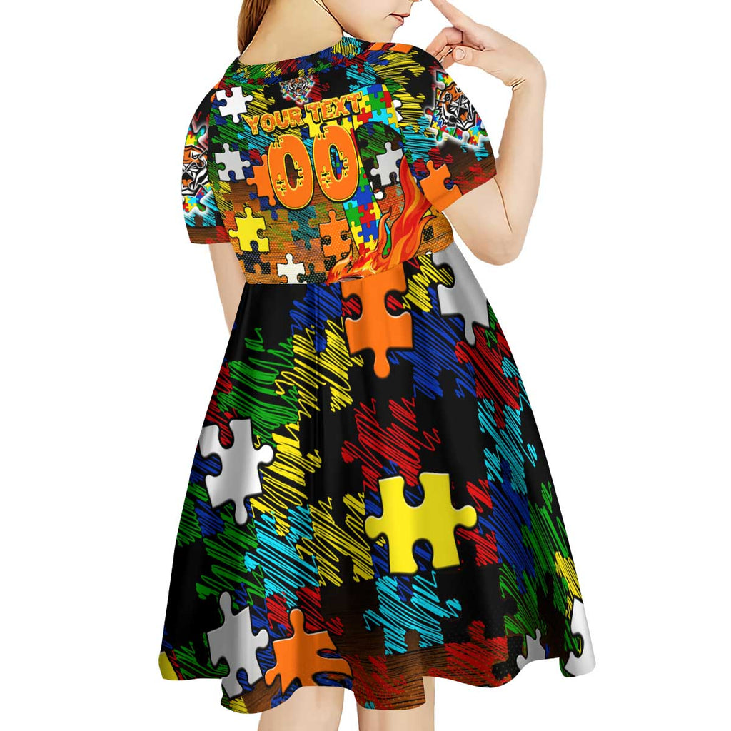 Tigers Autism Awareness Kid Short Sleeve Dress Puzzle Flames Rugby Ball