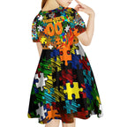 Tigers Autism Awareness Kid Short Sleeve Dress Puzzle Flames Rugby Ball