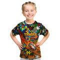 Tigers Autism Awareness Kid T Shirt Puzzle Flames Rugby Ball
