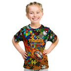 Tigers Autism Awareness Kid T Shirt Puzzle Flames Rugby Ball