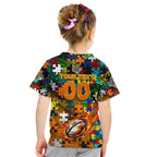 Tigers Autism Awareness Kid T Shirt Puzzle Flames Rugby Ball
