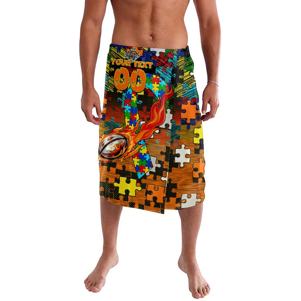 Tigers Autism Awareness Lavalava Puzzle Flames Rugby Ball