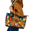 Tigers Autism Awareness Leather Tote Bag Puzzle Flames Rugby Ball
