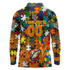 Tigers Autism Awareness Long Sleeve Polo Shirt Puzzle Flames Rugby Ball