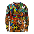 Tigers Autism Awareness Long Sleeve Shirt Puzzle Flames Rugby Ball