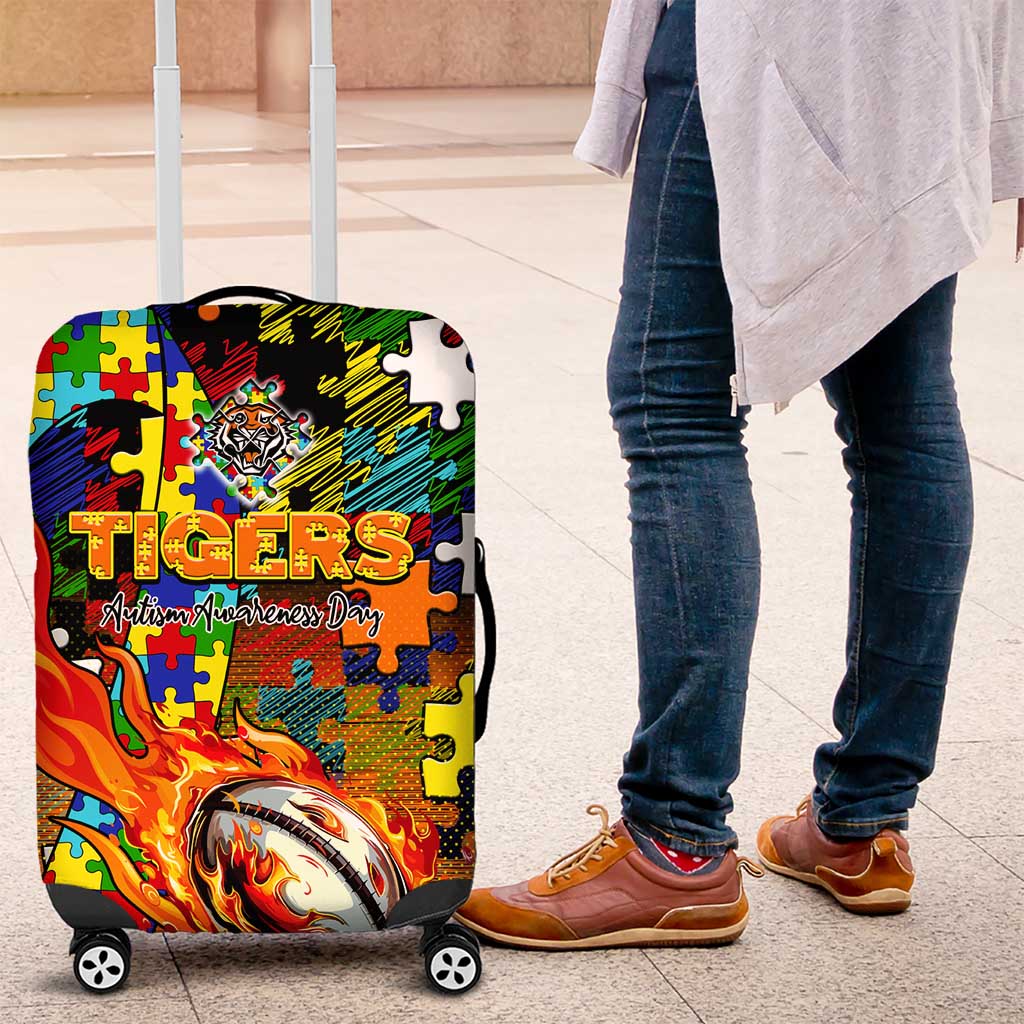 Tigers Autism Awareness Luggage Cover Puzzle Flames Rugby Ball