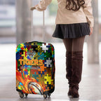 Tigers Autism Awareness Luggage Cover Puzzle Flames Rugby Ball