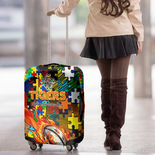 Tigers Autism Awareness Luggage Cover Puzzle Flames Rugby Ball