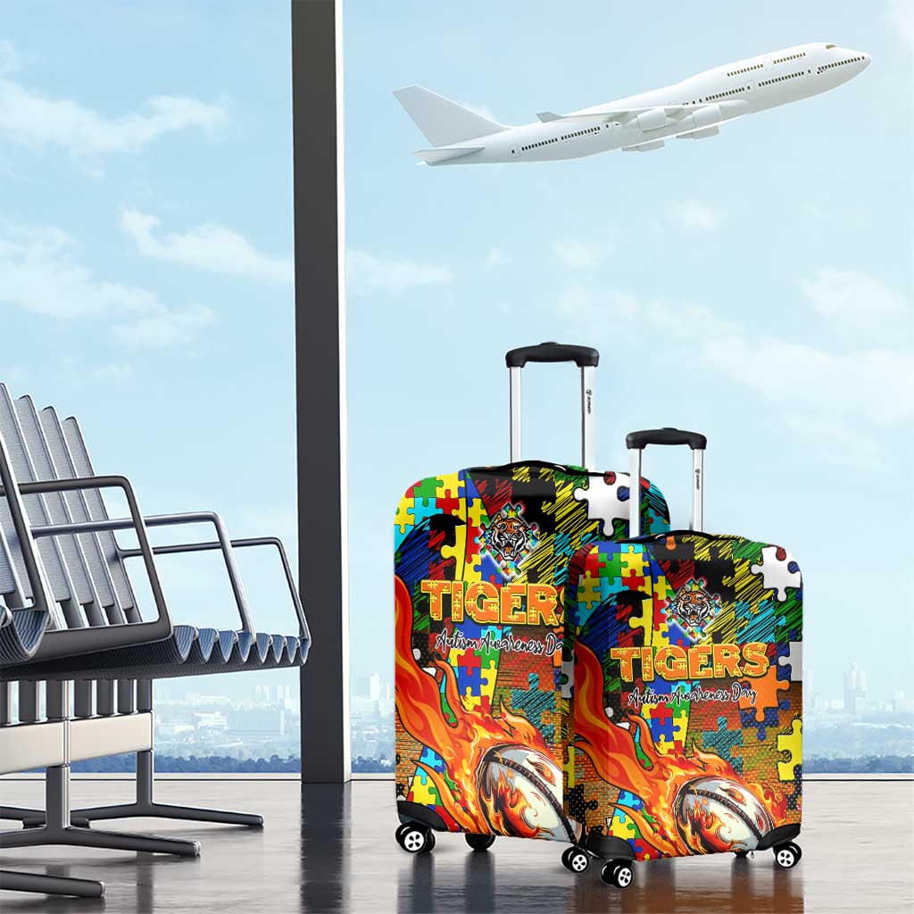 Tigers Autism Awareness Luggage Cover Puzzle Flames Rugby Ball