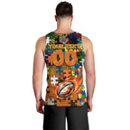 Tigers Autism Awareness Men Tank Top Puzzle Flames Rugby Ball