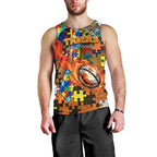 Tigers Autism Awareness Men Tank Top Puzzle Flames Rugby Ball