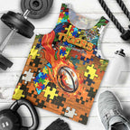 Tigers Autism Awareness Men Tank Top Puzzle Flames Rugby Ball